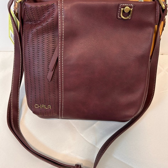 New CHALA Laser Cut Crossbody Bag Adjustable Strap Plum Purple faux‎ leather - Picture 2 of 13